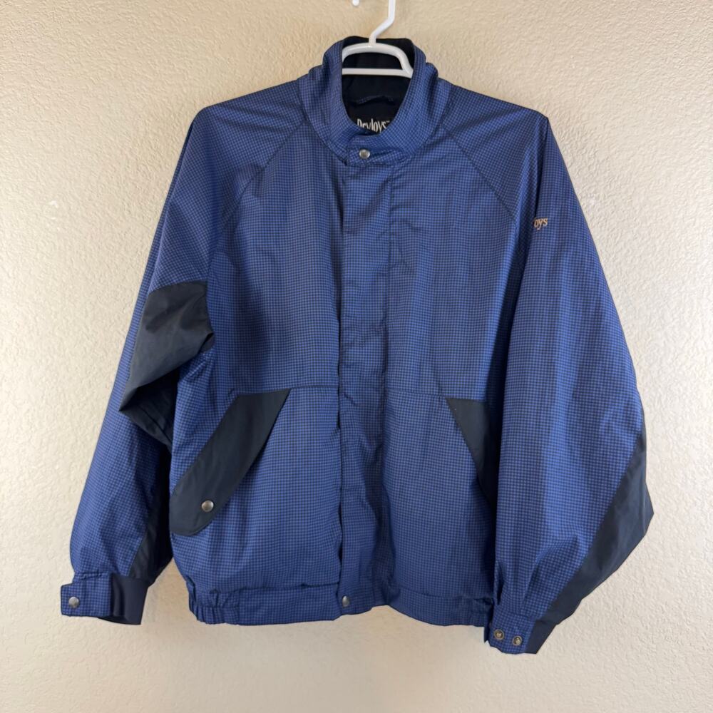 DryJoys By FootJoy Houndstooth Windbreaker Golf Jacket Men L Navy Black Full Zip